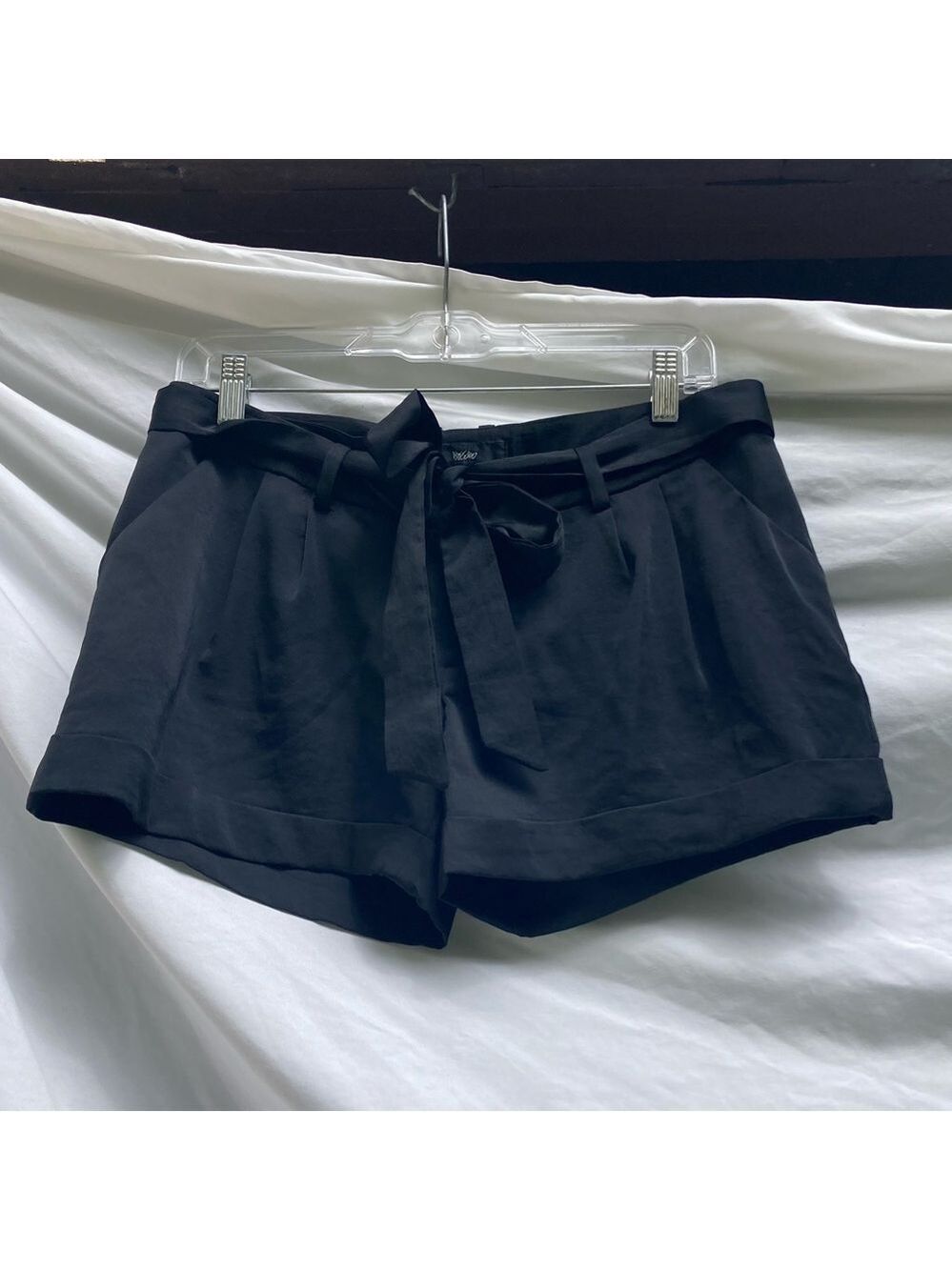 Wassio black lightweight shorts with tie belt, size 6